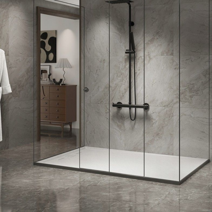 Cadita de dus Minimalist Oasis 120x70cm din compozit cu sifon alb GT-12070LS-WH Smack [5]