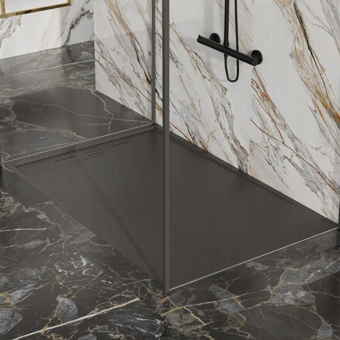 Cadita de baie Minimalist Oasis 90x90cm din compozit cu sifon negru GT-9090LS-BK Smack [6]
