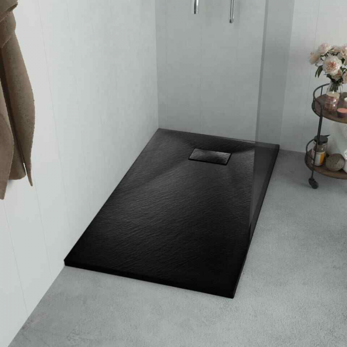 Cadita de dus Essential Modern 100x70cm din compozit turnat SMC cu sifon negru GT-10070ES-BK Smack [3]