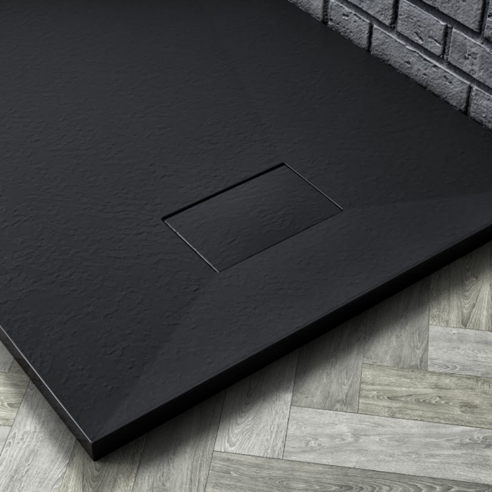 Cadita de dus Essential Modern 100x80cm  din compozit, cu sifon negru Smack GT-10080ES-BK [3]