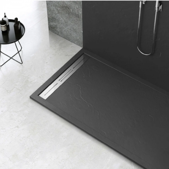 Cadita de dus Minimalist Oasis 120x70cm din compozit cu sifon negru Smack GT-12070LS-BK [3]
