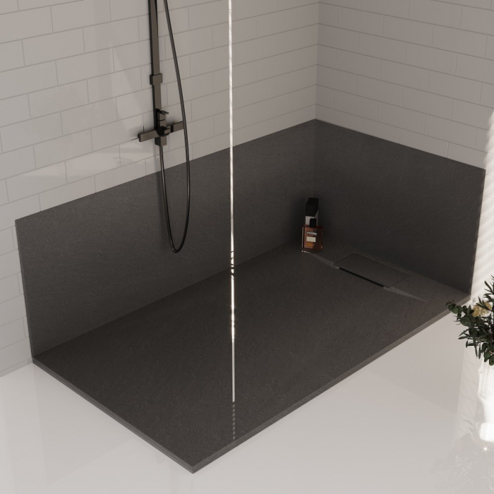 Cadita de dus Smooth Line Design 90x80cm din compozit cu sifon negru GT-9080US-BK Smack [3]