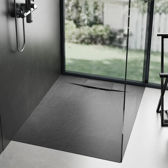 Cadita de dus Smooth Line Design 90x80cm din compozit cu sifon negru GT-9080US-BK Smack [6]