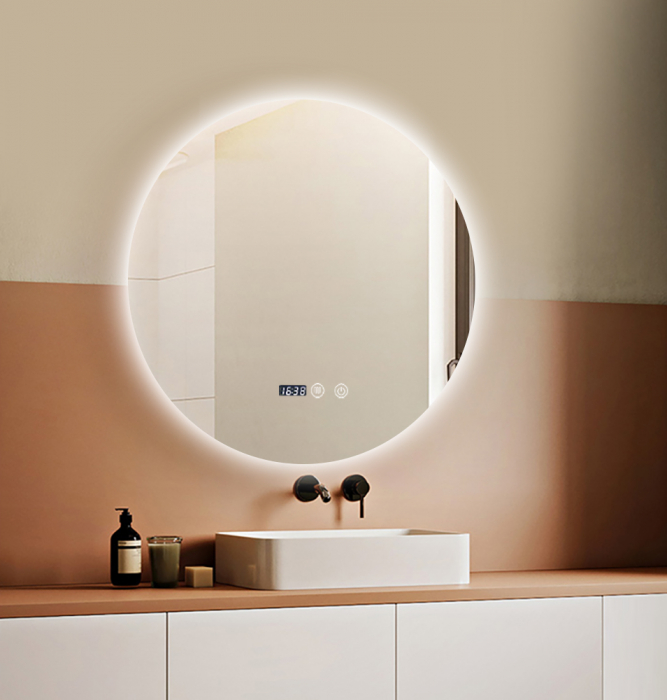 Oglindă Baie LED și Dezaburire ceas L&S Premium cu Senzor Touch Lumina Rece Caldă și Neutră 70 cm lumina ambientala spate  J170-70 Smack [7]
