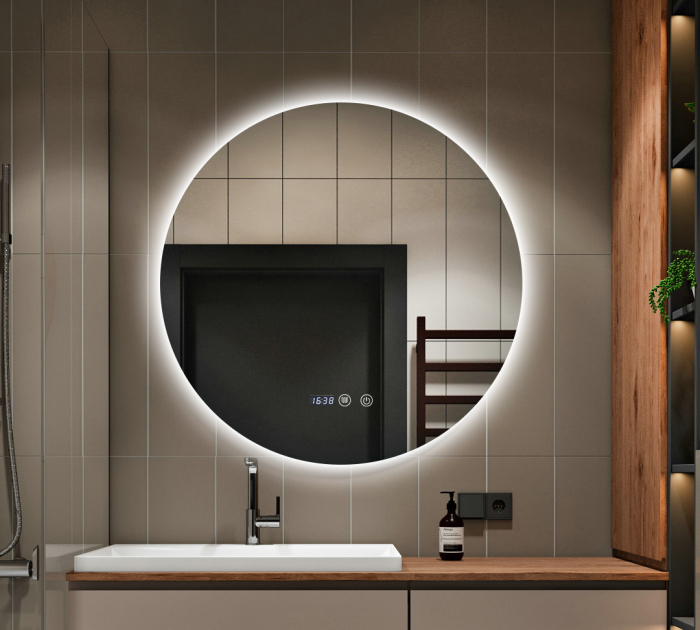 Oglindă Baie LED și Dezaburire ceas Premium cu Senzor Touch Lumina Rece Caldă și Neutră 80 cm lumina ambientala spate J170-80 Smack [3]