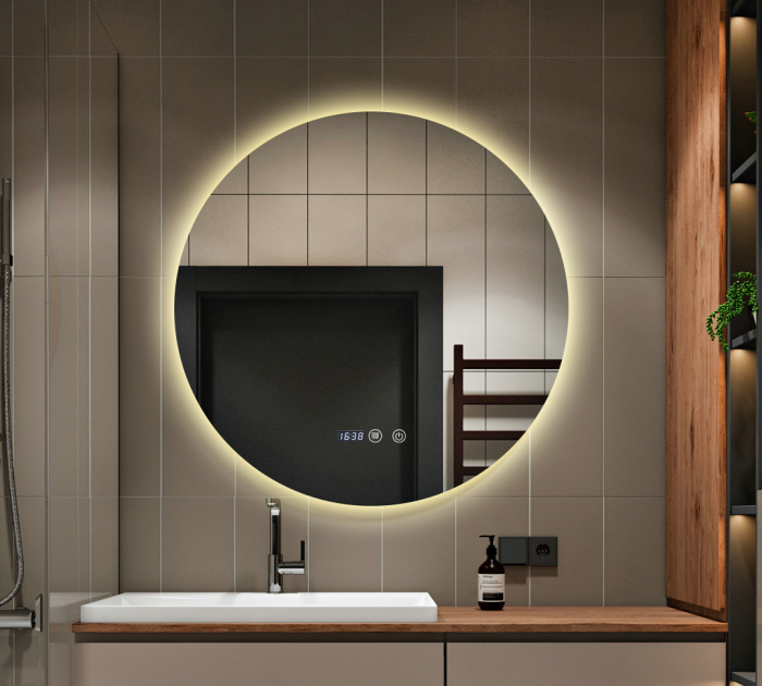 Oglindă Baie LED și Dezaburire ceas Premium cu Senzor Touch Lumina Rece Caldă și Neutră 90 cm lumina ambientala spate J170-90 Smack [2]