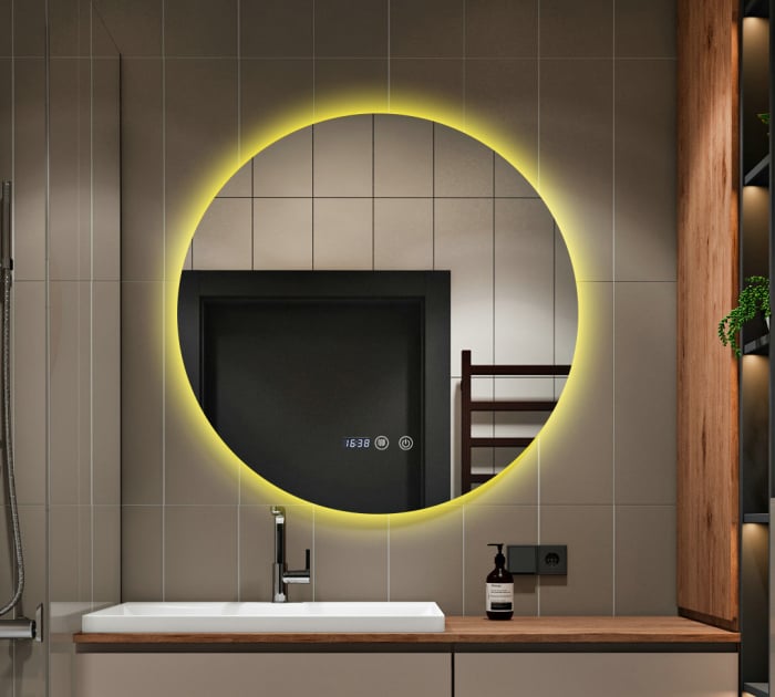 Oglindă Baie LED și Dezaburire ceas Premium cu Senzor Touch Lumina Rece Caldă și Neutră 90 cm lumina ambientala spate J170-90 Smack [3]