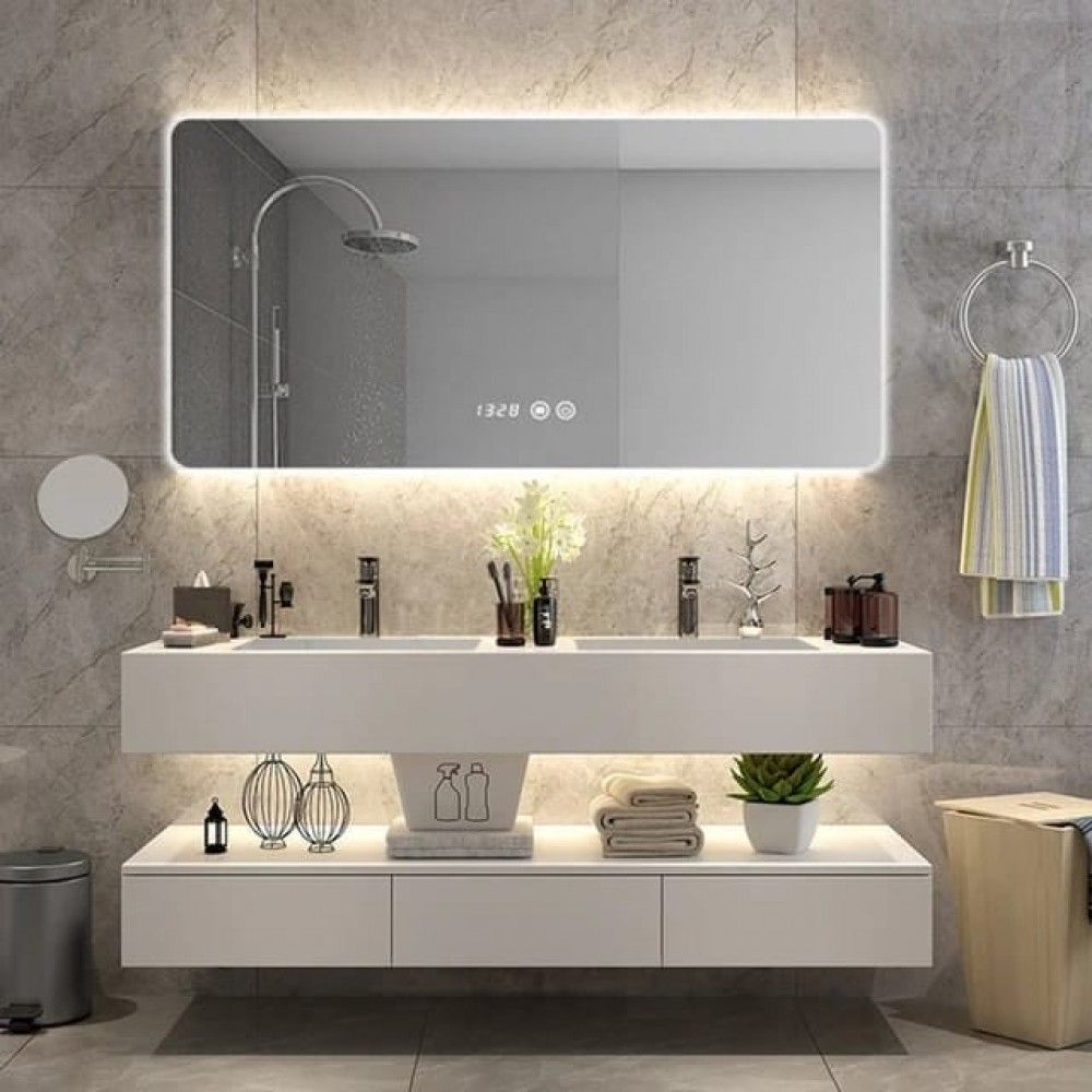 Oglindă Baie LED și Dezaburire Premium cu Senzor Touch Lumina Rece Caldă și Neutră 120x80 cm lumina ambientala spate ceas J174-12080 Smack [8]