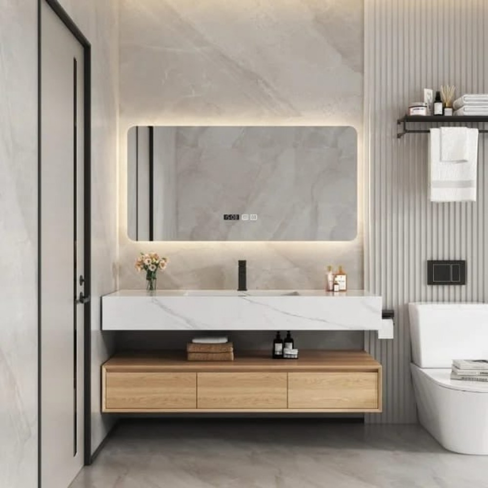 Oglindă Baie LED și Dezaburire Premium cu Senzor Touch Lumina Rece Caldă și Neutră 130x80 cm lumina ambientala spate ceas J174-13080 Smack [5]