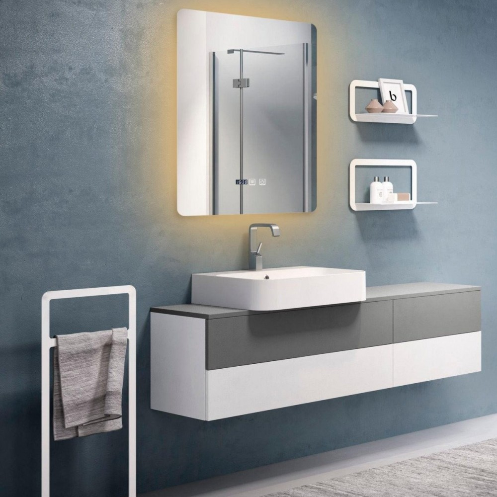 Oglindă Baie LED și Dezaburire Premium cu Senzor Touch Lumina Rece Caldă și Neutră 60x80 cm lumina ambientala spate ceas J174-6080 Smack [2]