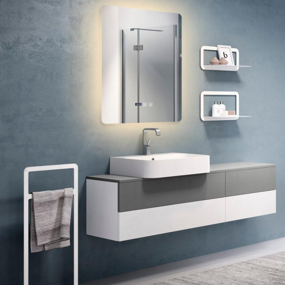Oglindă Baie LED și Dezaburire Premium cu Senzor Touch Lumina Rece Caldă și Neutră 60x80 cm lumina ambientala spate ceas J174-6080 Smack [1]