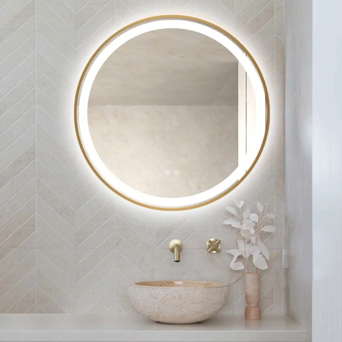 Oglinda Cu LED J106 pentru baie 70 cm Sistem Dezaburire Senzor Touch Trei Tipuri de Lumina Rama Aurie [4]