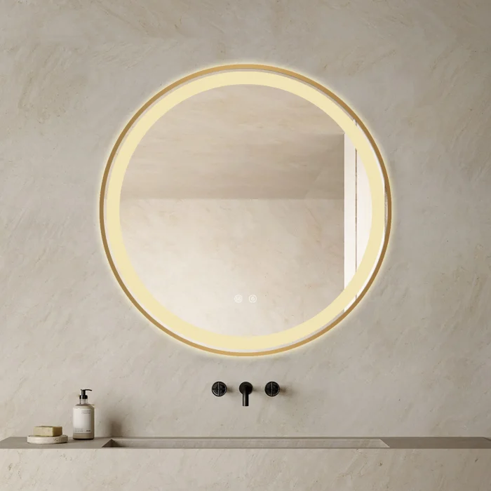 Oglinda Cu LED J106 pentru baie 70 cm Sistem Dezaburire Senzor Touch Trei Tipuri de Lumina Rama Aurie [3]