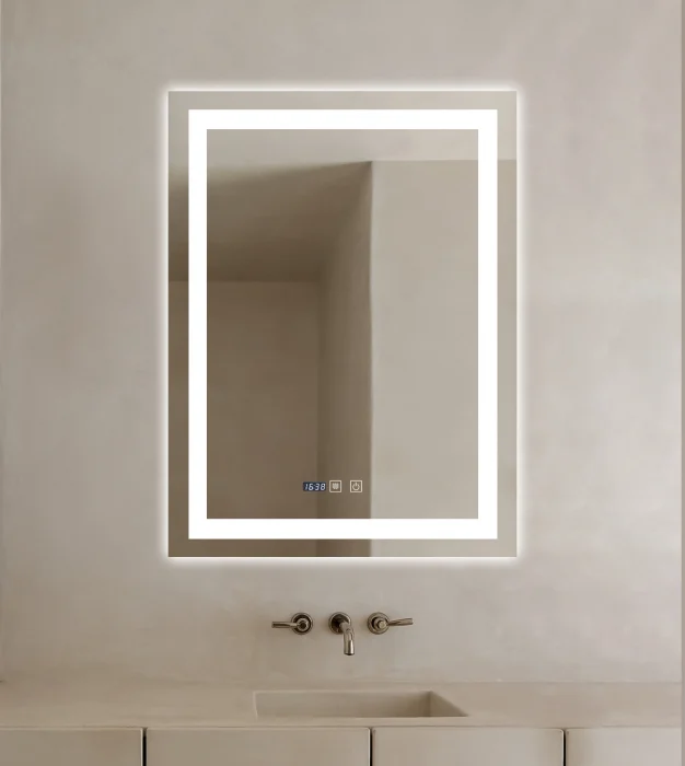 Oglinda Cu LED J109 pentru baie 60x80 cm  Sistem Dezaburire Senzor Touch Ceas Trei Tipuri de Lumina Smack [1]
