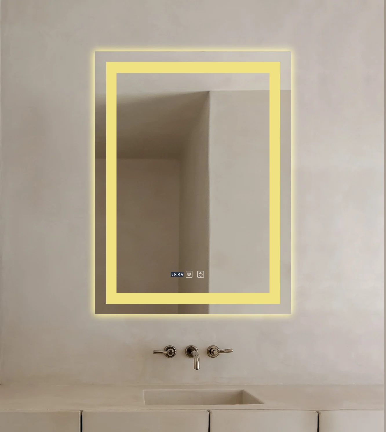 Oglinda Cu LED J109 pentru baie 60x80 cm  Sistem Dezaburire Senzor Touch Ceas Trei Tipuri de Lumina Smack [7]