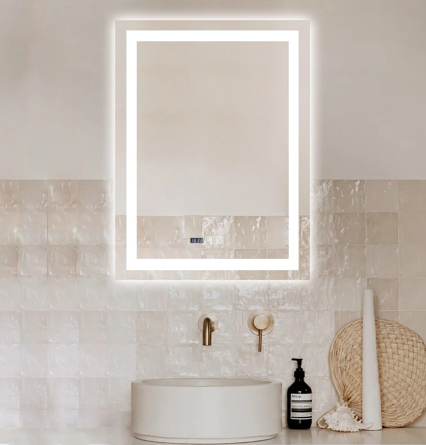 Oglinda Cu LED J109 pentru baie 60x80 cm  Sistem Dezaburire Senzor Touch Ceas Trei Tipuri de Lumina Smack [5]