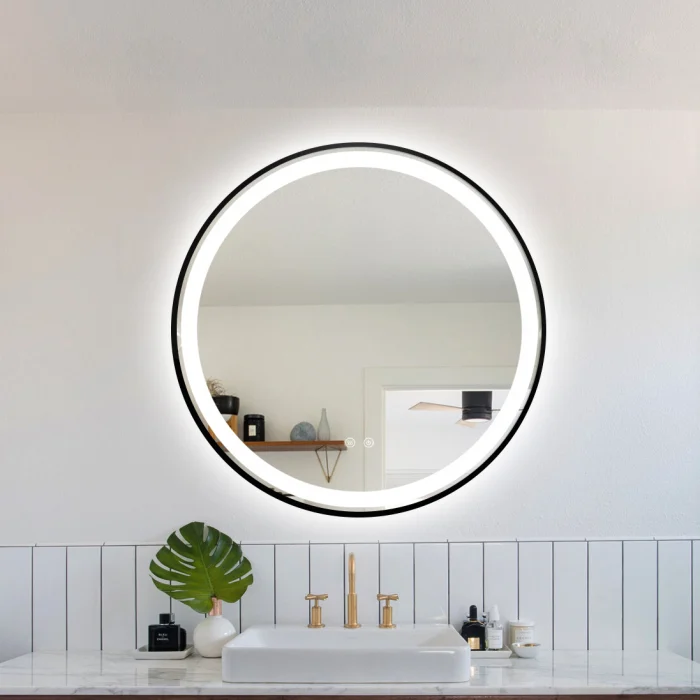Oglinda Cu LED J110 pentru baie 70 cm Sistem Dezaburire Senzor Touch Trei Tipuri de Lumina Rama Negru Mat Smack [4]