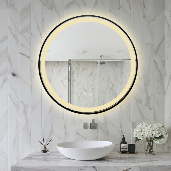 Oglinda Cu LED J110 pentru baie 70 cm Sistem Dezaburire Senzor Touch Trei Tipuri de Lumina Rama Negru Mat Smack [3]