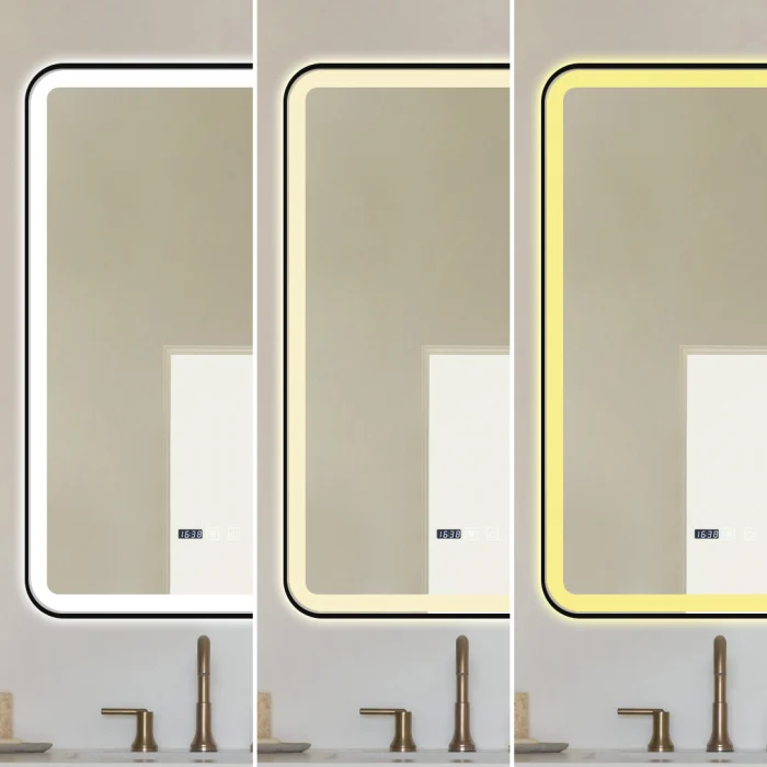 Oglinda Cu LED J136 pentru baie 60x90 cm Sistem Dezaburire Senzor Touch Trei Tipuri de Lumina Ceas Rama Negru Mat Smack [6]