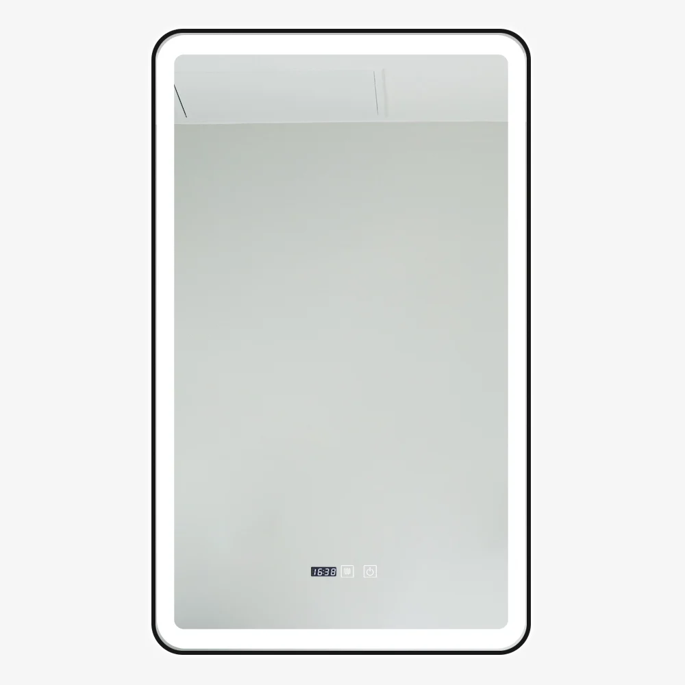 OGLINDA CU LED J138 PENTRU BAIE 60X100 CM SISTEM DEZABURIRE SENZOR TOUCH TREI TIPURI DE LUMINA CEAS RAMA NEGRU MAT SMACK [1]