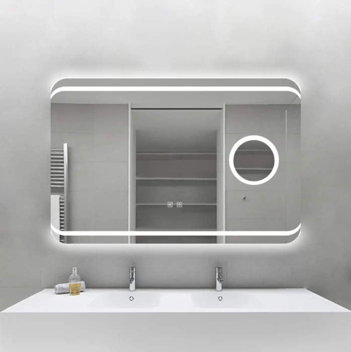 Oglinda Cu LED J141 pentru baie 90x60 cm Sistem Dezaburire Senzor Touch Trei Tipuri de Lumina Lupa Cosmetica Smack [1]