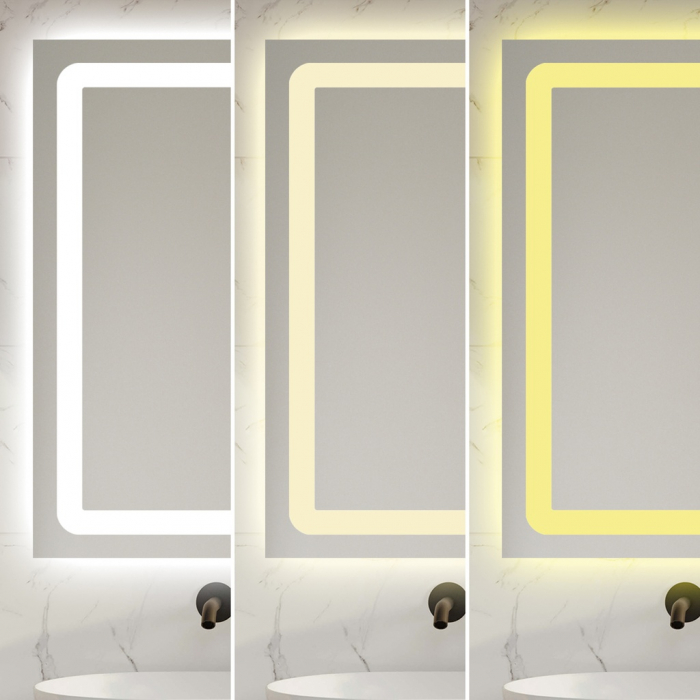 Oglinda Cu LED J149 pentru baie 80x65 cm Sistem Dezaburire Senzor Touch Trei Tipuri de Lumina Ceas Smack [5]