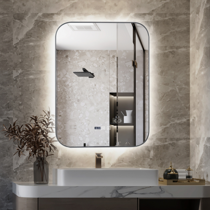 Oglinda Cu LED J187 pentru baie 60x80 cm Sistem Dezaburire Senzor Touch Ceas Trei Tipuri de Lumina Smack [10]