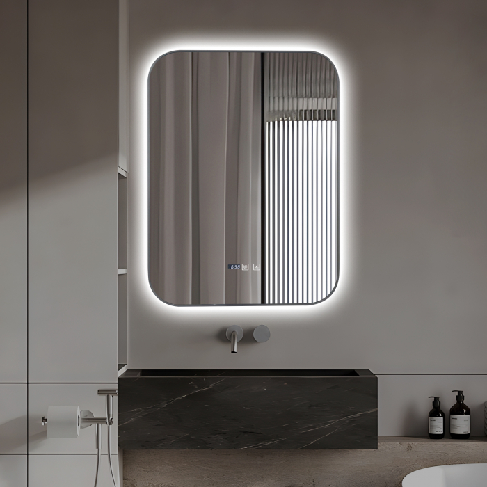 Oglinda Cu LED J187 pentru baie 60x80 cm Sistem Dezaburire Senzor Touch Ceas Trei Tipuri de Lumina Smack [11]