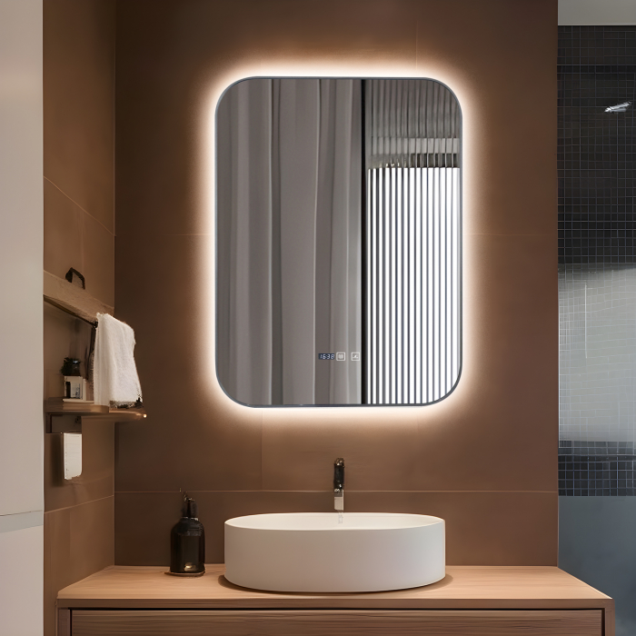 Oglinda Cu LED J187 pentru baie 60x80 cm Sistem Dezaburire Senzor Touch Ceas Trei Tipuri de Lumina Smack [6]