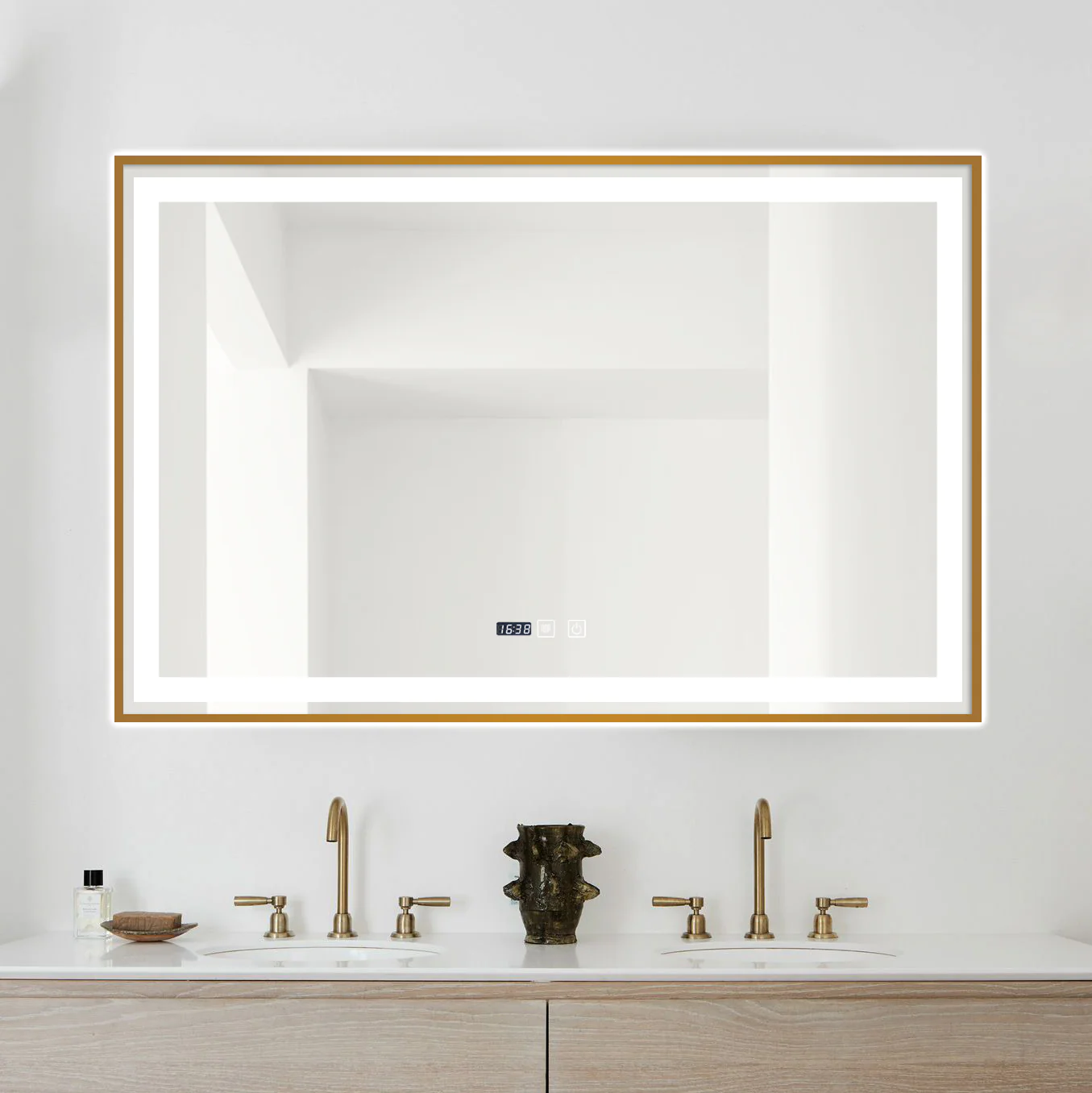 Oglinda Led Si Ceas Dezaburire Rama Rose Gold 100x65 cm Smack J28 [4]