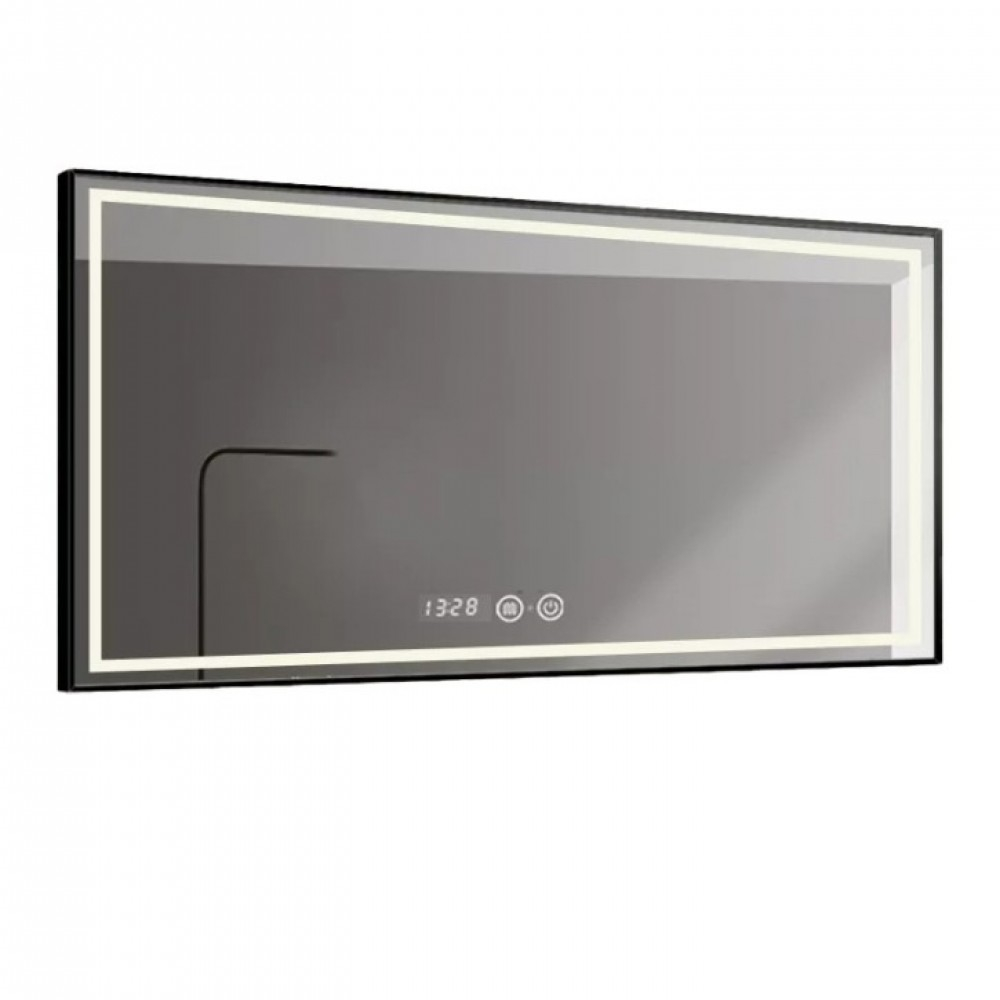 Oglinda LED Si Touch 100 X 65 Cm Cu Functie Dezaburire Si Ceas Rama Negru Mat Smack J17 [1]