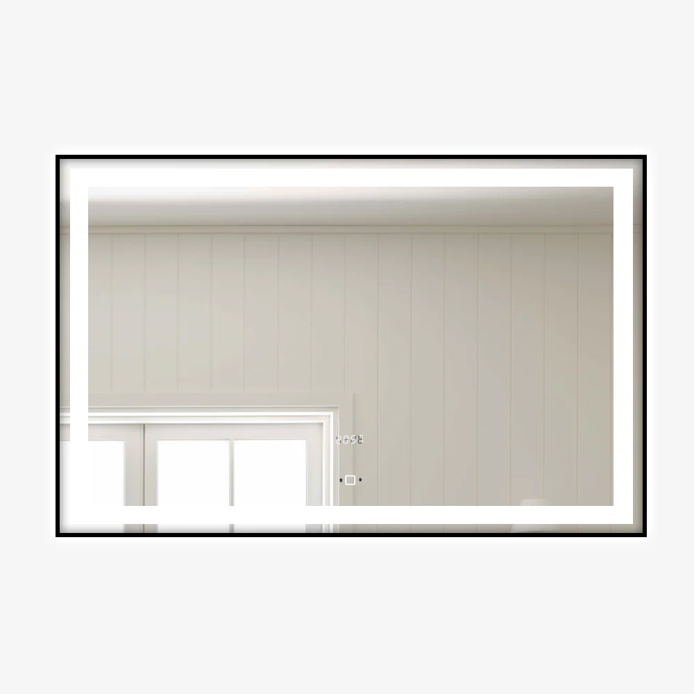 Oglinda LED Si Touch 100 X 65 Cm Cu Senzor Si Ceas Rama Negru Mat  J31 Smack [1]
