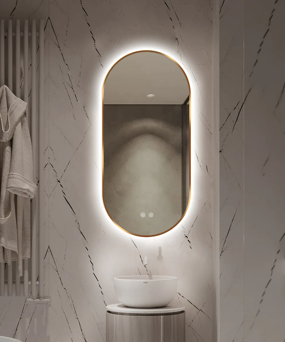 Oglinda LED Si Touch 50 X 100 Cm Functie Dezaburire Rama Auriu-Bronz Trei Tipuri Lumina J179-50100 Smack [3]