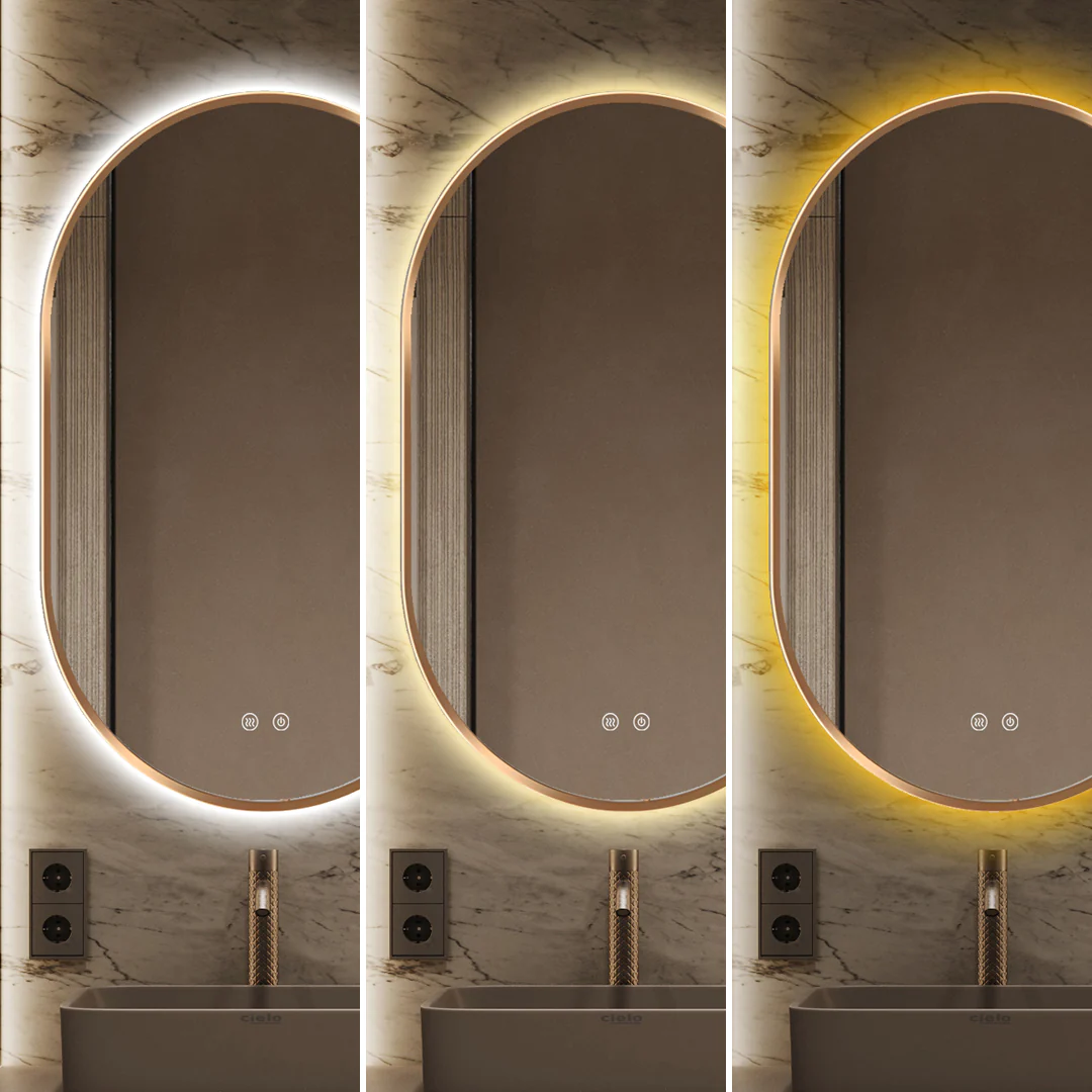 Oglinda LED Si Touch 50 X 80 Cm Functie Dezaburire Rama Auriu-Bronz Trei Tipuri Lumina si Ceas J179-5080 Smack [7]