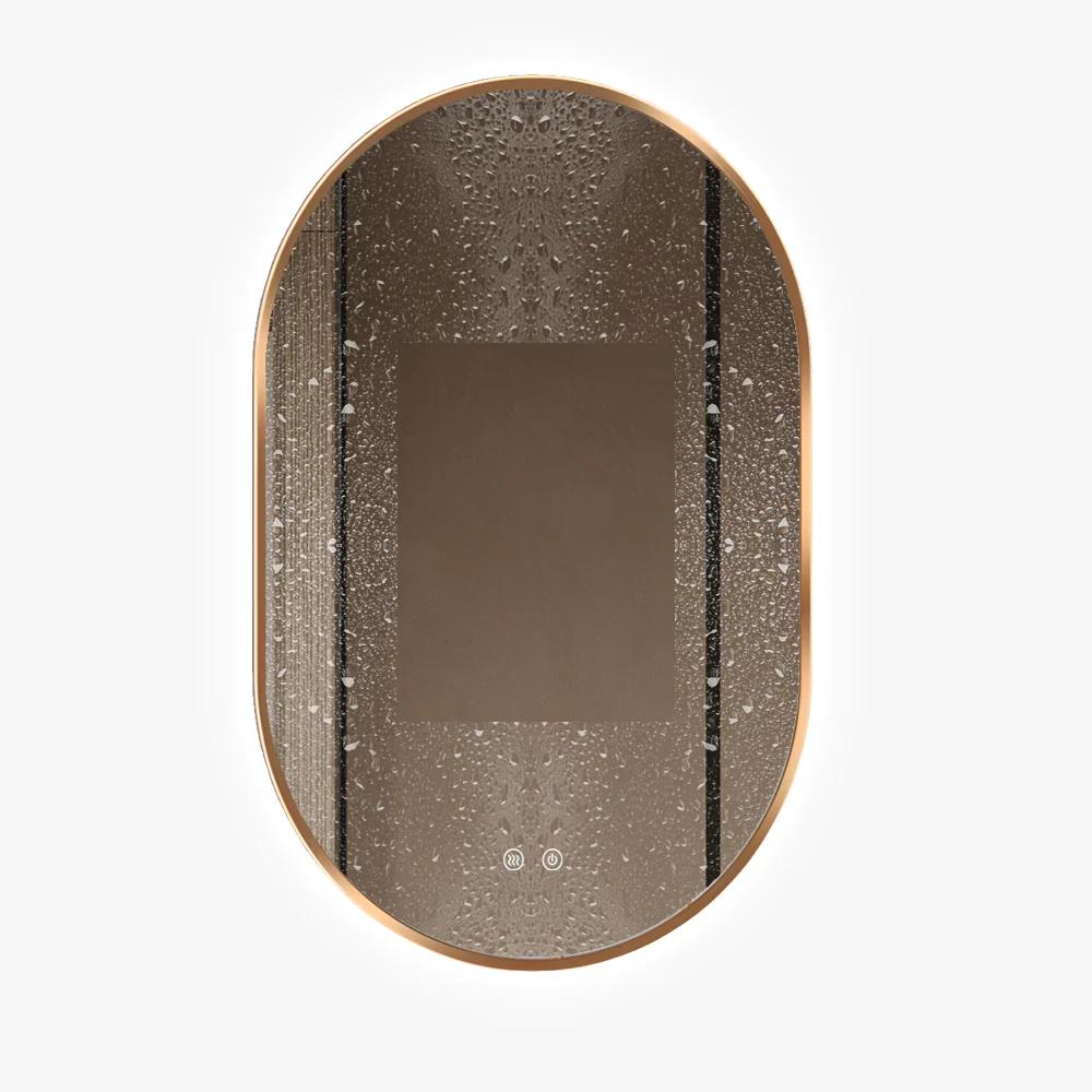 Oglinda LED Si Touch 50 X 80 Cm Functie Dezaburire Rama Auriu-Bronz Trei Tipuri Lumina si Ceas J179-5080 Smack [2]