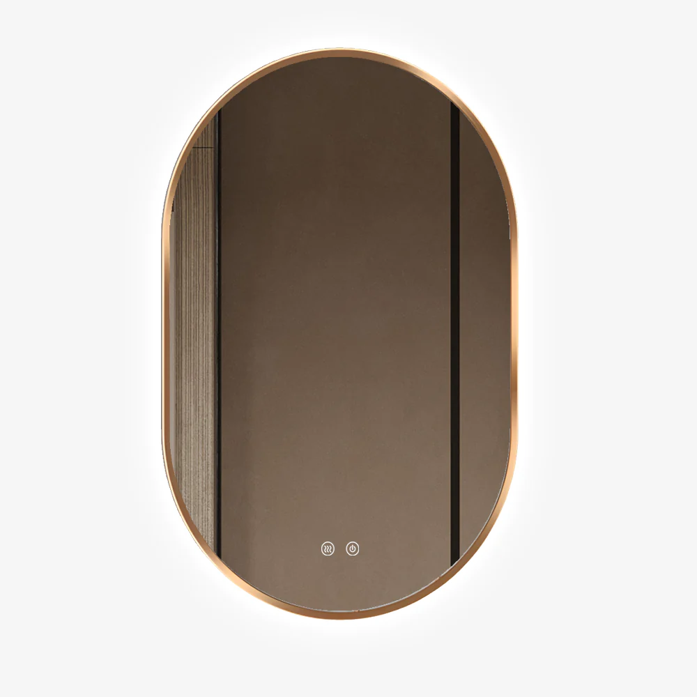 Oglinda LED Si Touch 50 X 80 Cm Functie Dezaburire Rama Auriu-Bronz Trei Tipuri Lumina si Ceas J179-5080 Smack [1]