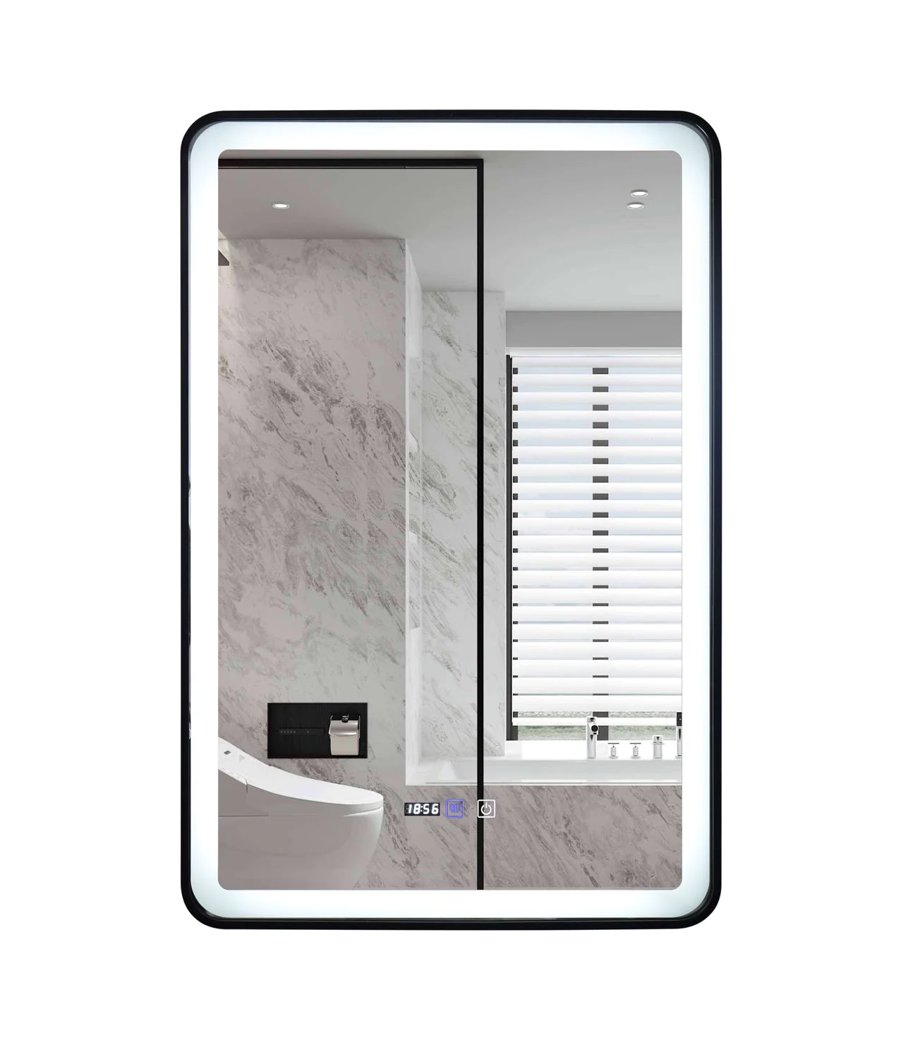 Oglinda LED Si Touch 60 X 90 Cm Cu Functie Dezaburire Si Ceas Rama Negru Mat J36 Smack [1]