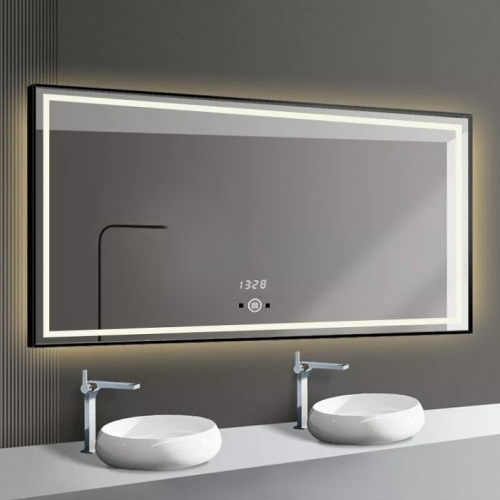 Oglinda LED Si Touch 80 X 60 Cm Cu Ceas Rama Negru Mat J130 Smack [3]