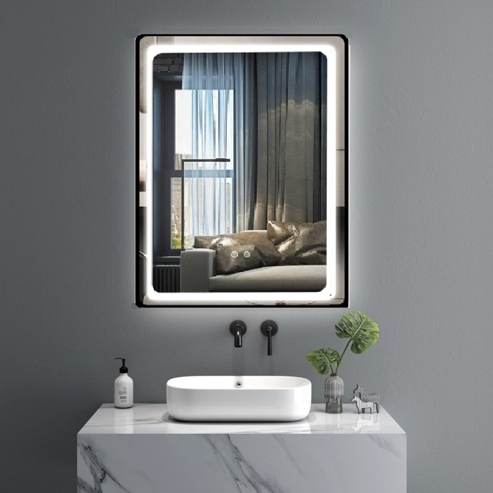 Oglinda LED Si Touch Cu Functie Dezaburire 60 X 80 Cm Rama Aluminiu Negru Smack J124 [2]
