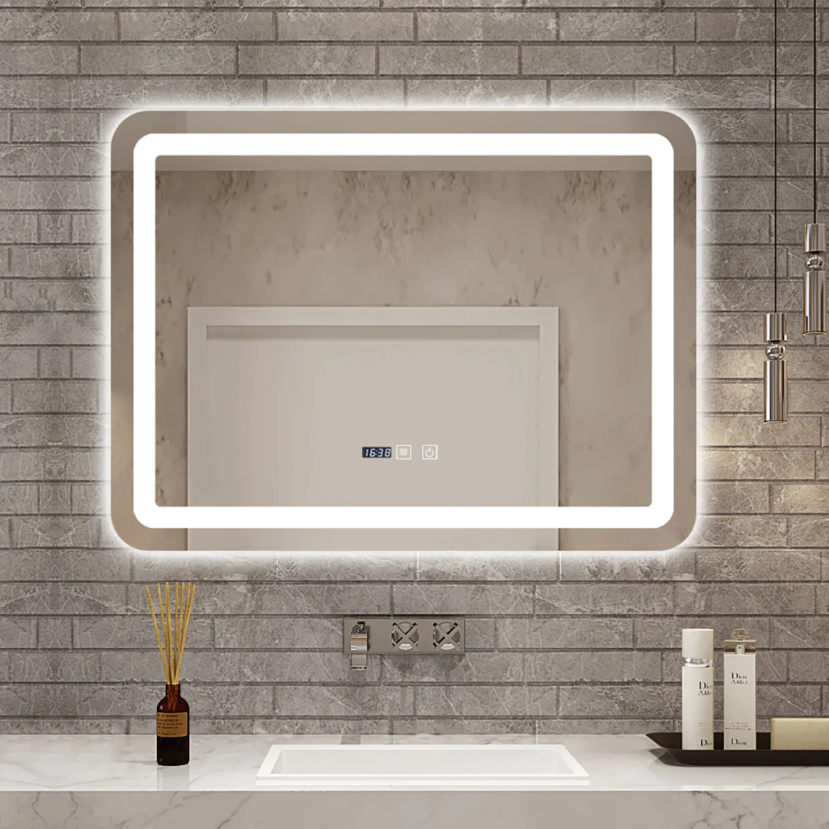Oglinda LED Si Touch Cu Functie Dezaburire Si Ceas 80 X 60 Cm J150 Smack [3]