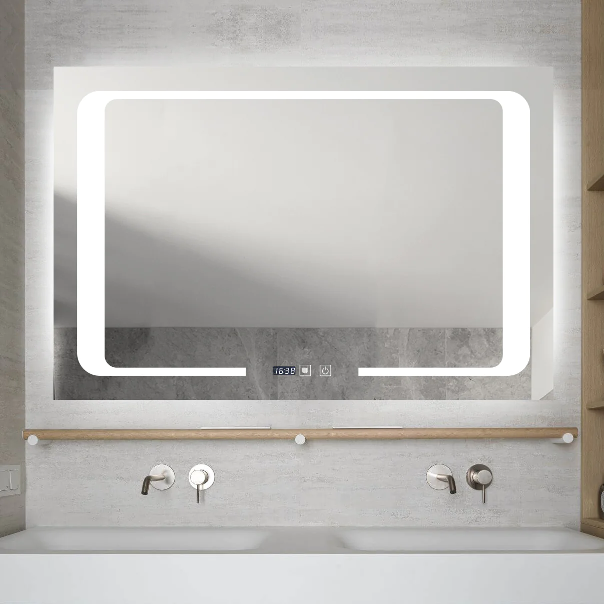 Oglinda LED Si Touch Cu Functie Dezaburire Si Ceas 90 X 60 Cm Smack [3]