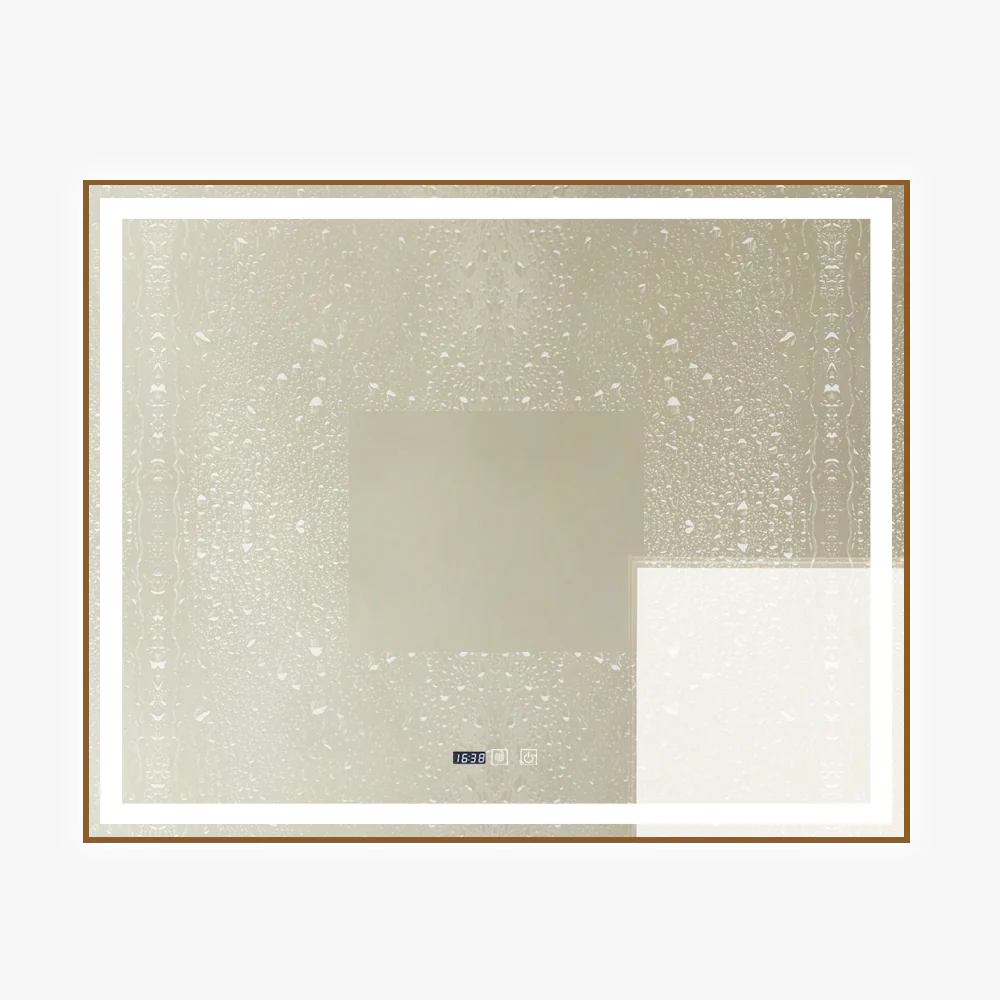 Oglinda LED Si Touch Cu Functie Dezaburire Si Ceas Rama Aurie 100 X 80 Cm  J43 Smack [2]