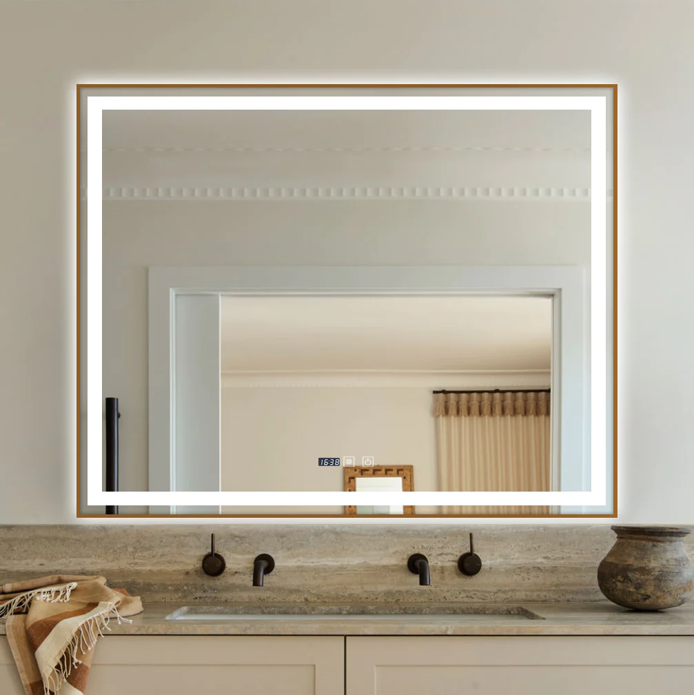 Oglinda LED Si Touch Cu Functie Dezaburire Si Ceas Rama Aurie 100 X 80 Cm  J43 Smack [3]