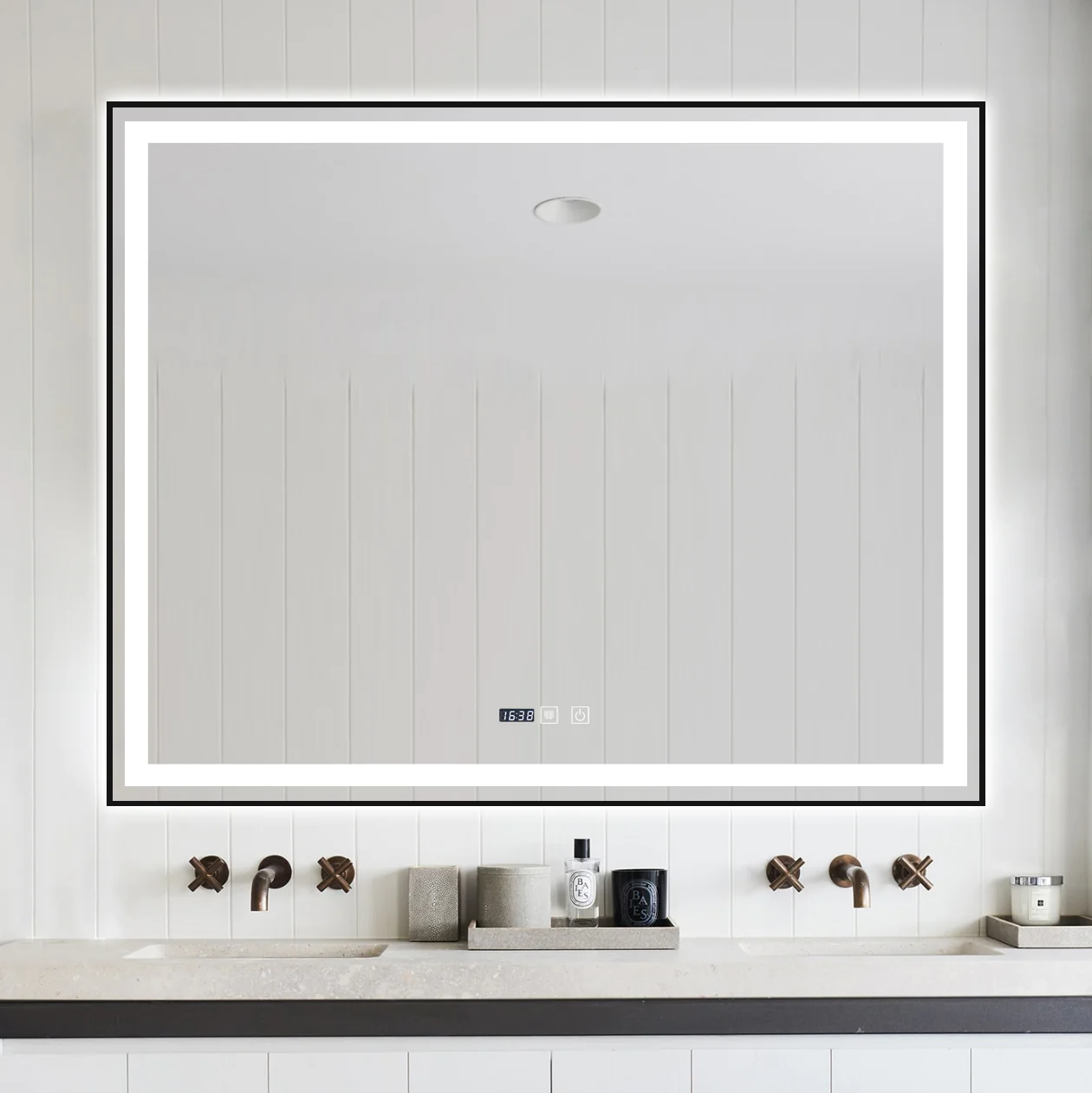 Oglinda LED Si Touch Cu Functie Dezaburire Si Ceas Rama Negru Mat 100 X 80 Cm J142 Smack [3]