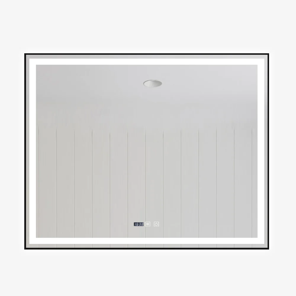 Oglinda LED Si Touch Cu Functie Dezaburire Si Ceas Rama Negru Mat 100 X 80 Cm J142 Smack [1]