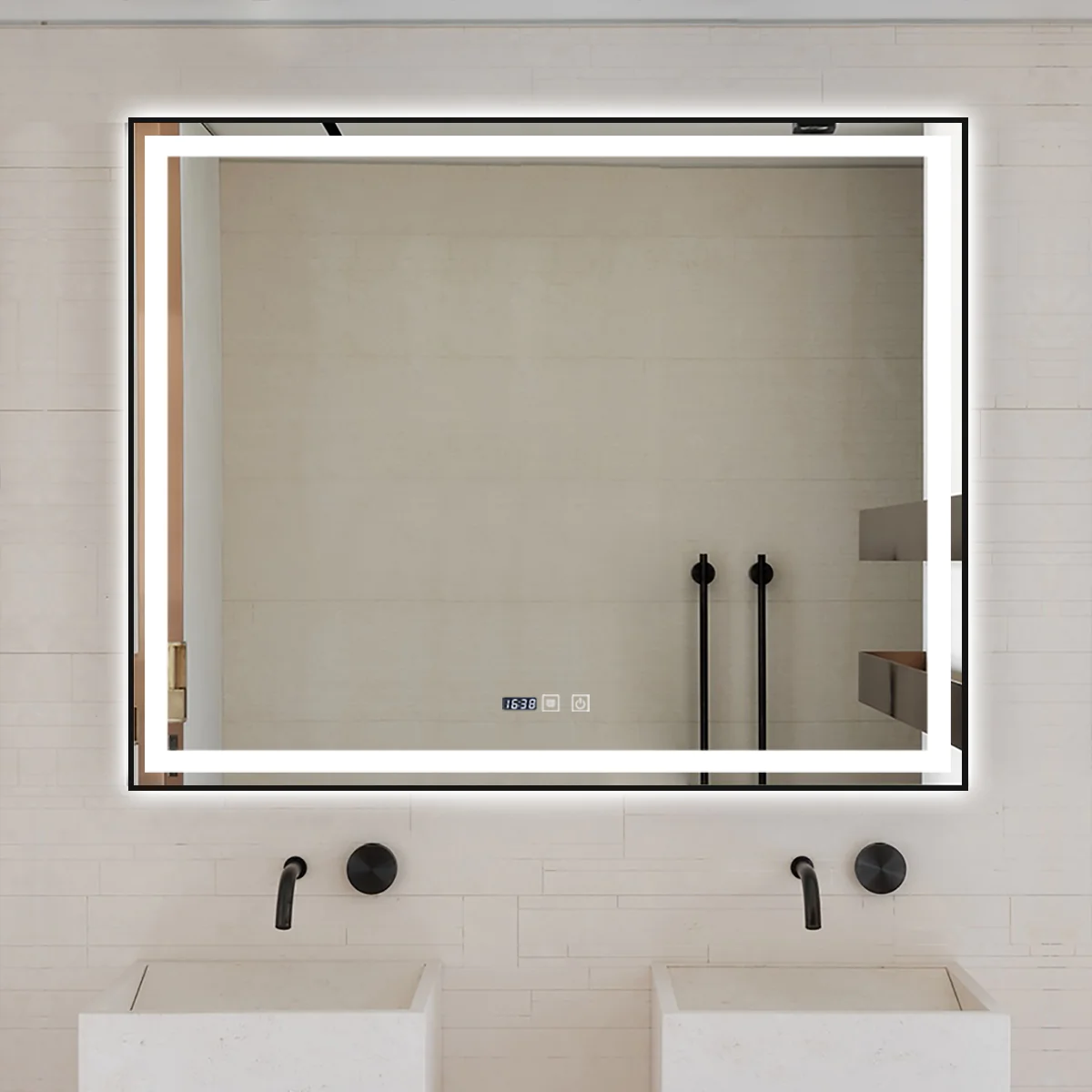 Oglinda LED Si Touch Cu Functie Dezaburire Si Ceas Rama Negru Mat 100 X 80 Cm J142 Smack [4]