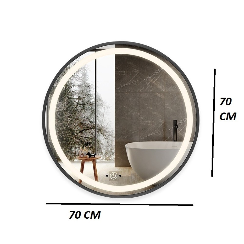Oglinda LED Si Touch Cu Senzor De Miscare 70 X 70 Cm Rama Negru Mat J29 [2]