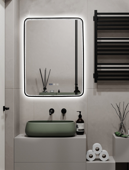 Oglinda LED Si Touch Model 1068-B Cu Functie Dezaburire Si Ceas Rama Neagra 60 X 80 Cm Smack [4]