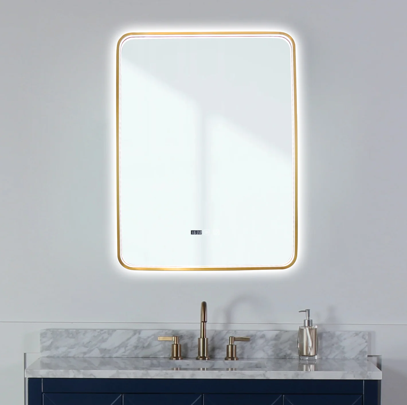 Oglinda LED Si Touch Model Cu Functie Dezaburire Si Ceas Rama Auriu-Bronz 60 X 80 Cm 1068-G Smack [5]