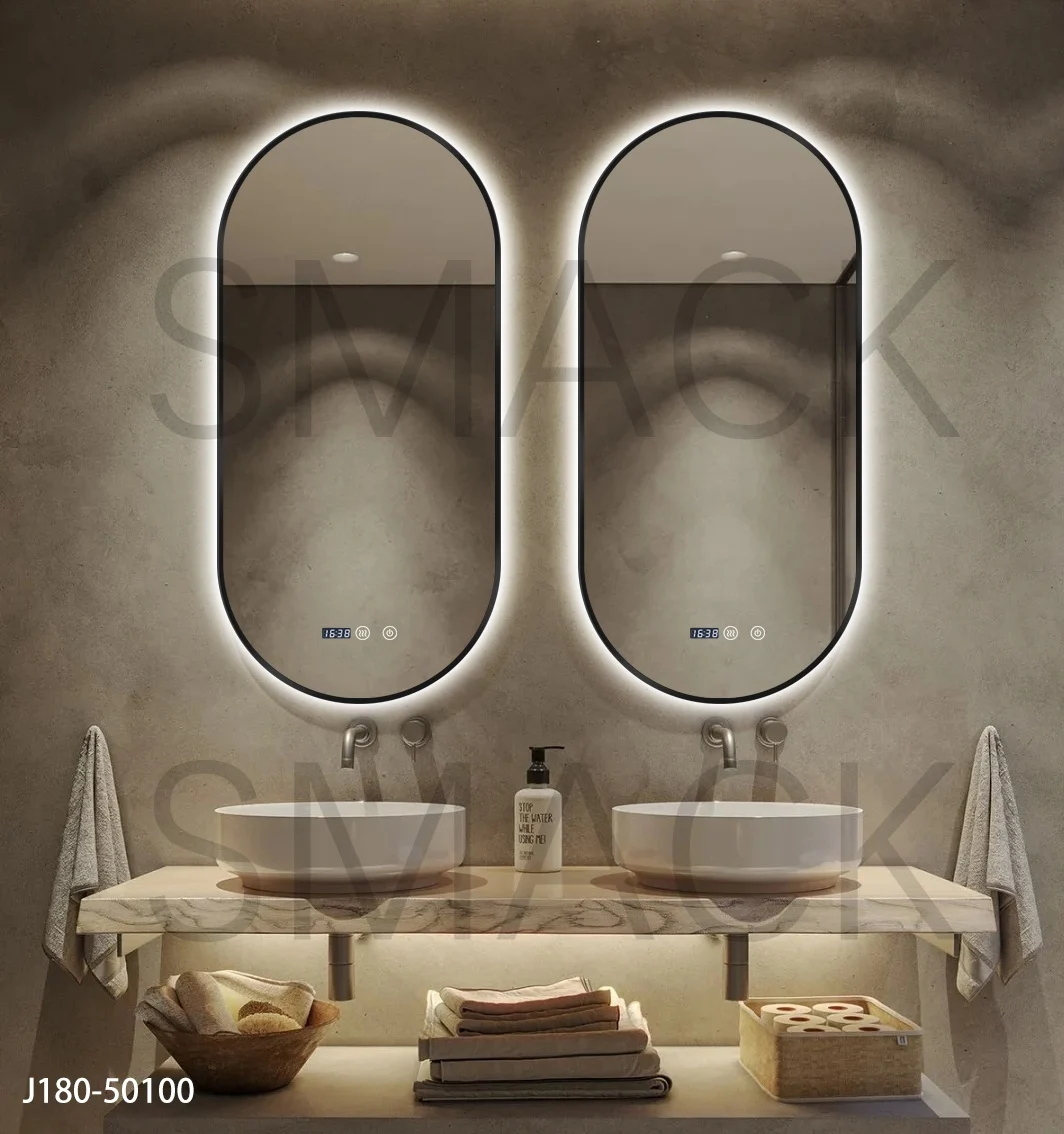 Oglindă LED Touch Premium Dezaburire Rama Negra 3 Tipuri Lumină 50/100 cm J180-50100 Smack [7]